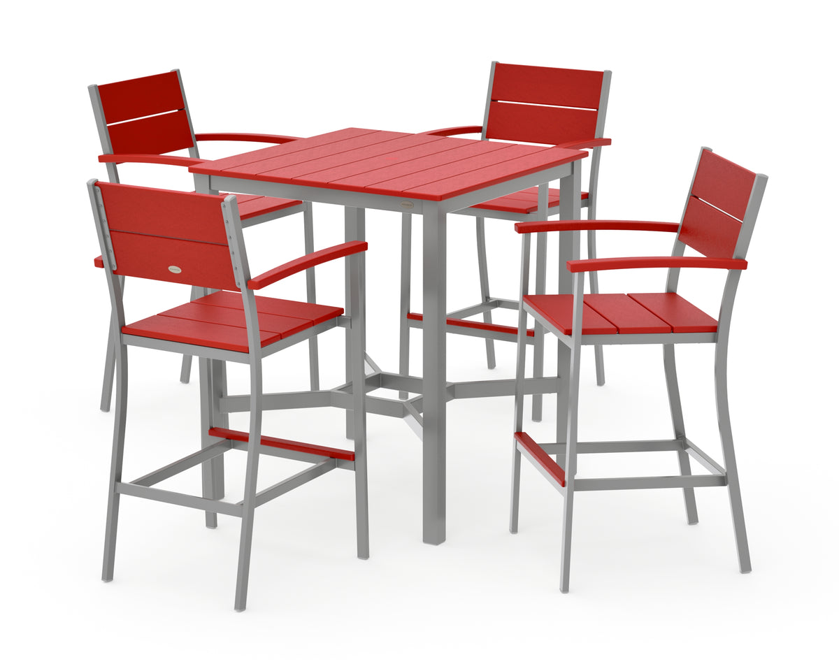 POLYWOOD Main Street 5-Piece Bar Set in Silver / Sunset Red