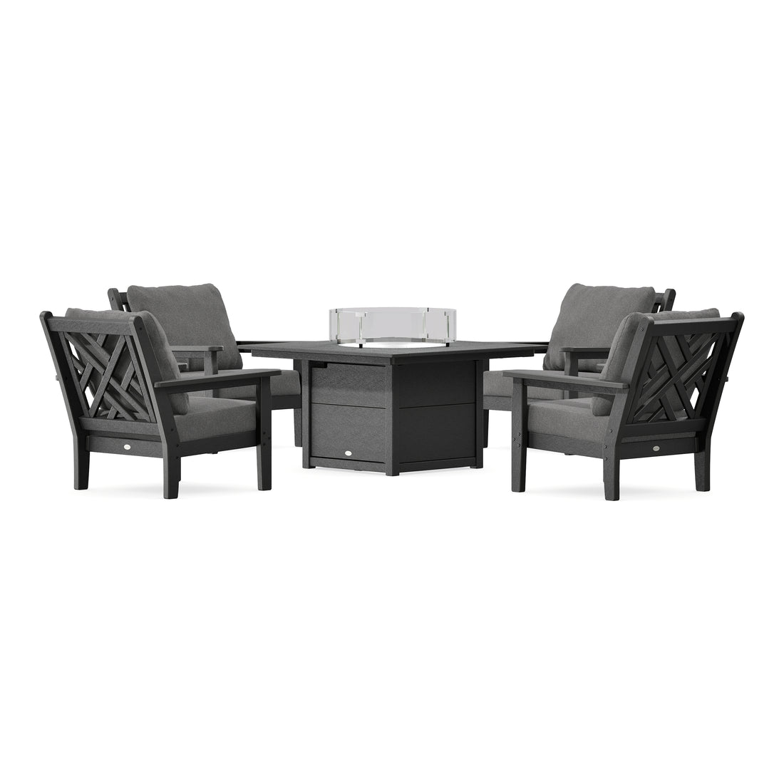 POLYWOOD Chippendale 5-Piece Deep Seating Set with Fire Pit Table in Black