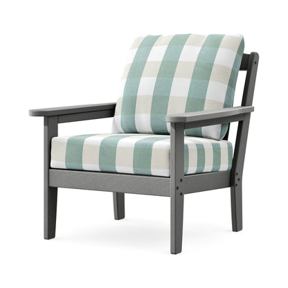 POLYWOOD Cottage Deep Seating Chair in Slate Grey / Buffalo Plaid Glacier Spa