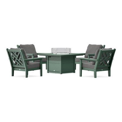 POLYWOOD Chippendale 5-Piece Deep Seating Set with Fire Pit Table in Green