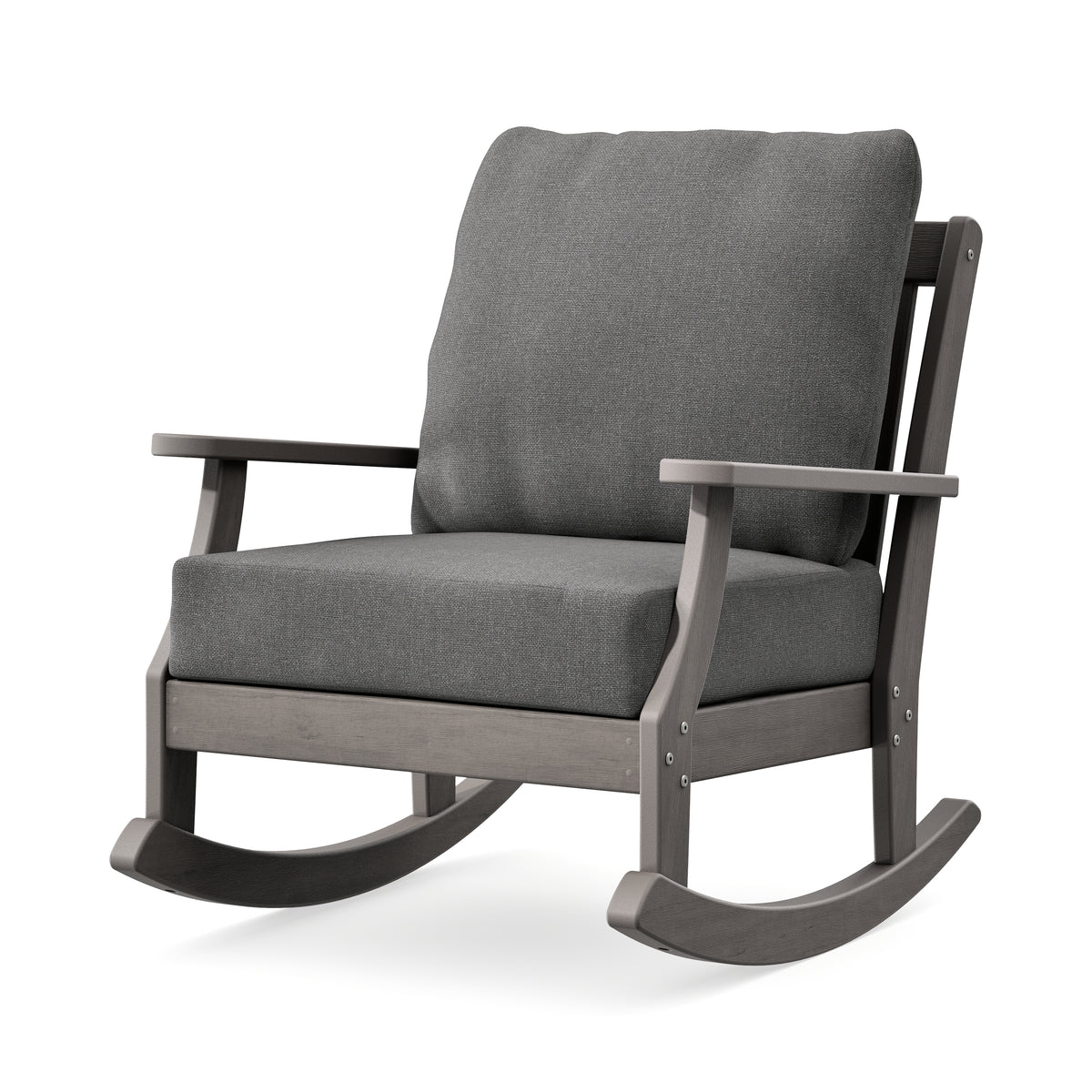 POLYWOOD Braxton Deep Seating Rocking Chair in Driftwood / Ash Charcoal