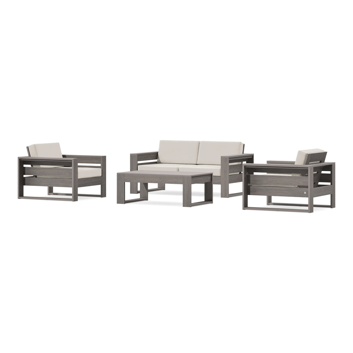 POLYWOOD PW Designer Series Latitude 4-Piece Lounge Loveseat Set in Driftwood / Dune Burlap