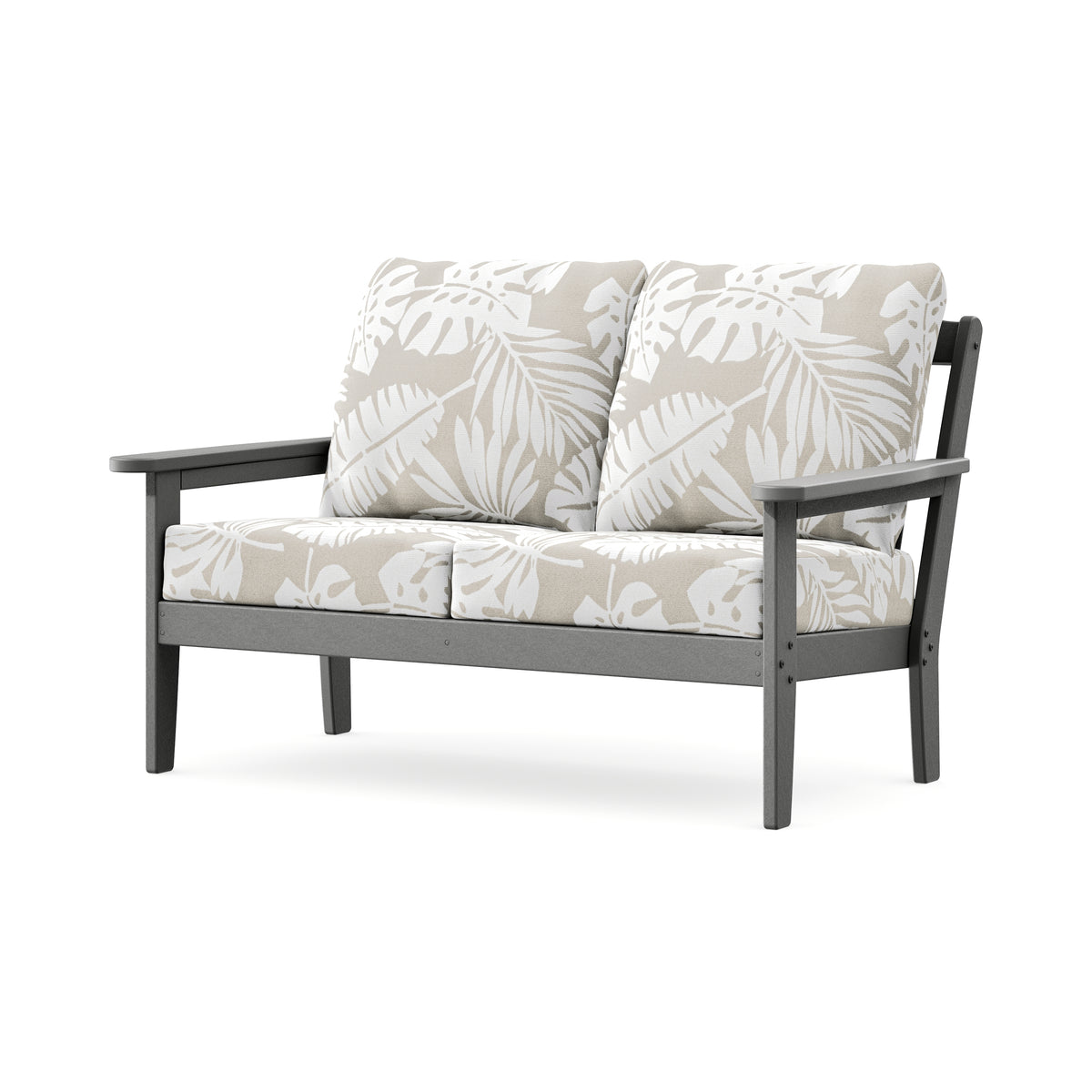 POLYWOOD Cottage Deep Seating Loveseat in Slate Grey / Leaf Dune Burlap