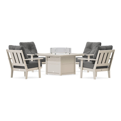 POLYWOOD Oxford 5-Piece Deep Seating Set with Fire Pit Table in Sand