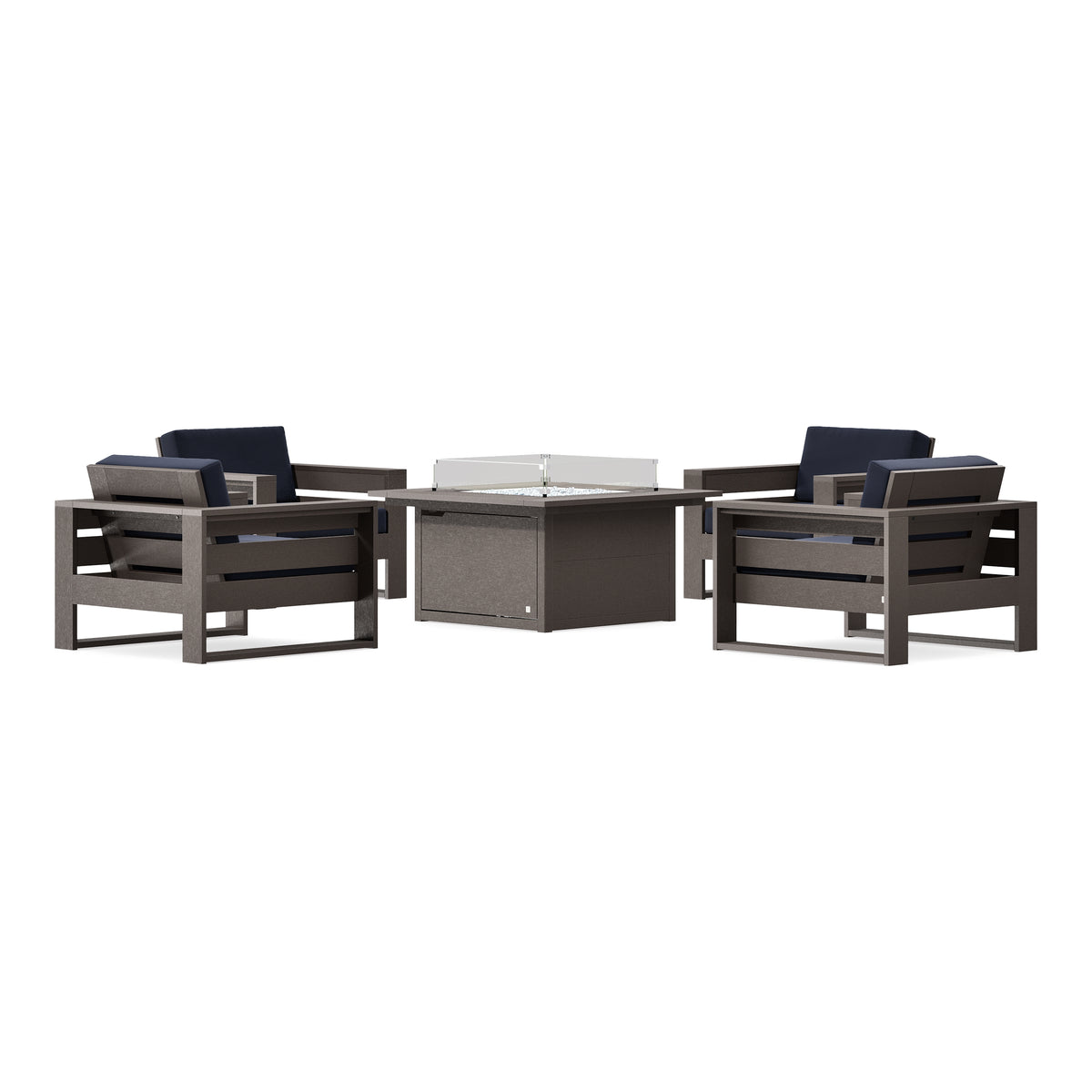 POLYWOOD PW Designer Series Latitude 5-Piece Lounge Fire Table Set in Vintage Coffee / Navy