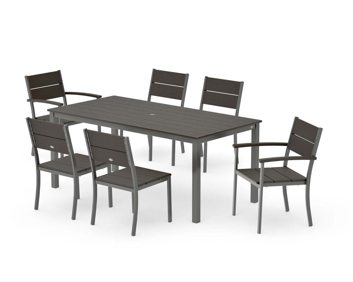POLYWOOD Main Street 7-Piece Dining Set with Main Street 36" x 72" Dining Table in Charcoal / Vintage Coffee