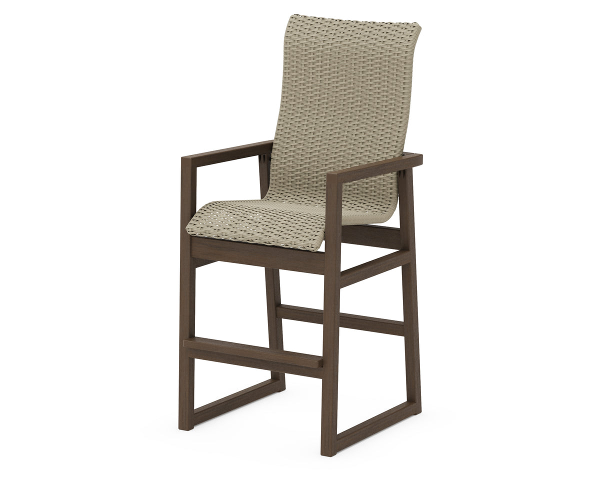 POLYWOOD EDGE Woven High-Back Bar Arm Chair in Kona / Dune Grass