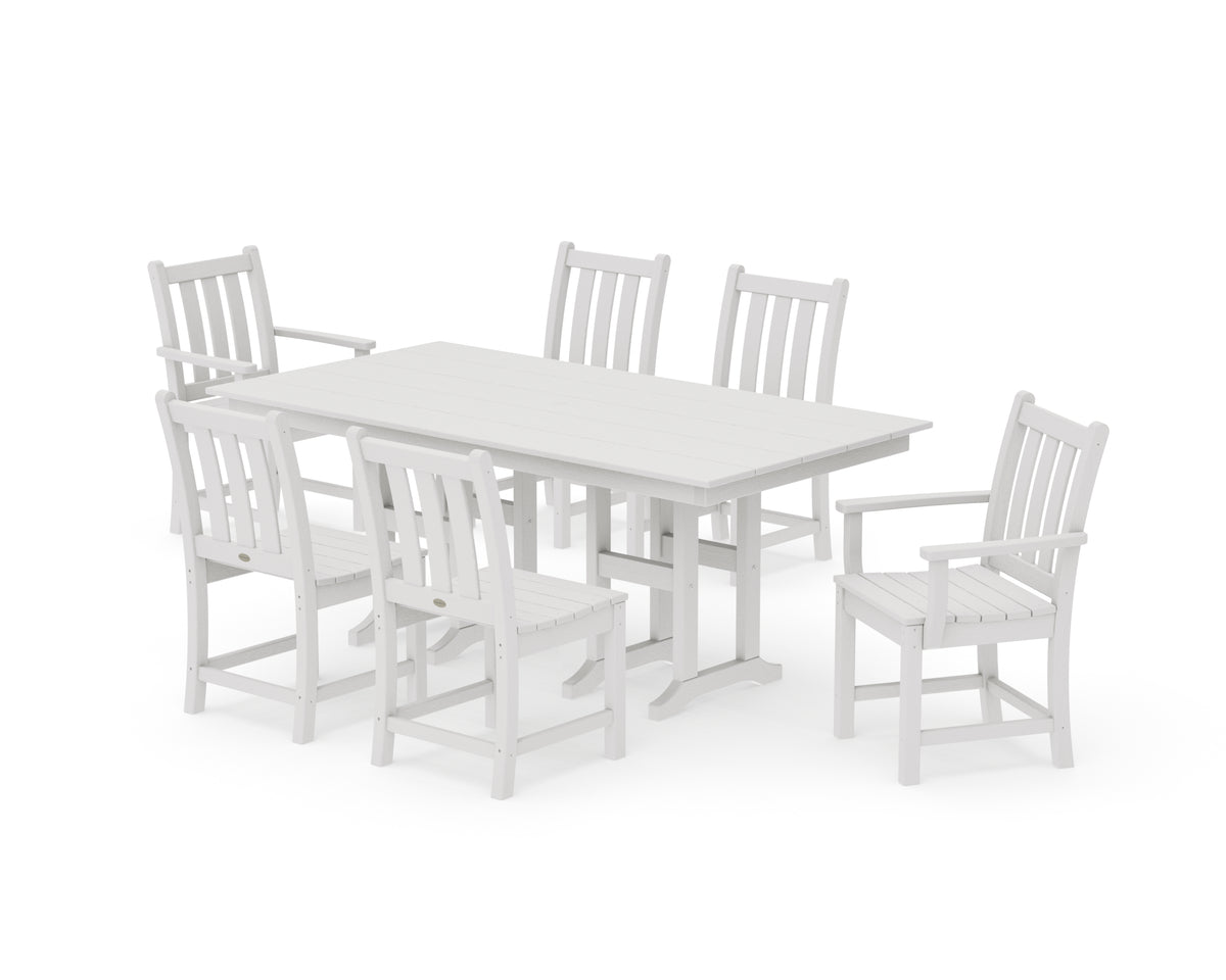 POLYWOOD Traditional Garden 7-Piece Farmhouse Dining Set in Vintage White
