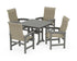 POLYWOOD Coastal Woven High-Back 5-Piece Dining Set with Trestle Legs in Slate Grey / Dune Grass
