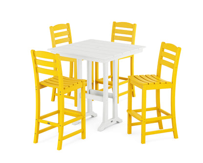 POLYWOOD La Casa Café 5-Piece Farmhouse Trestle Bar Set in Lemon / White