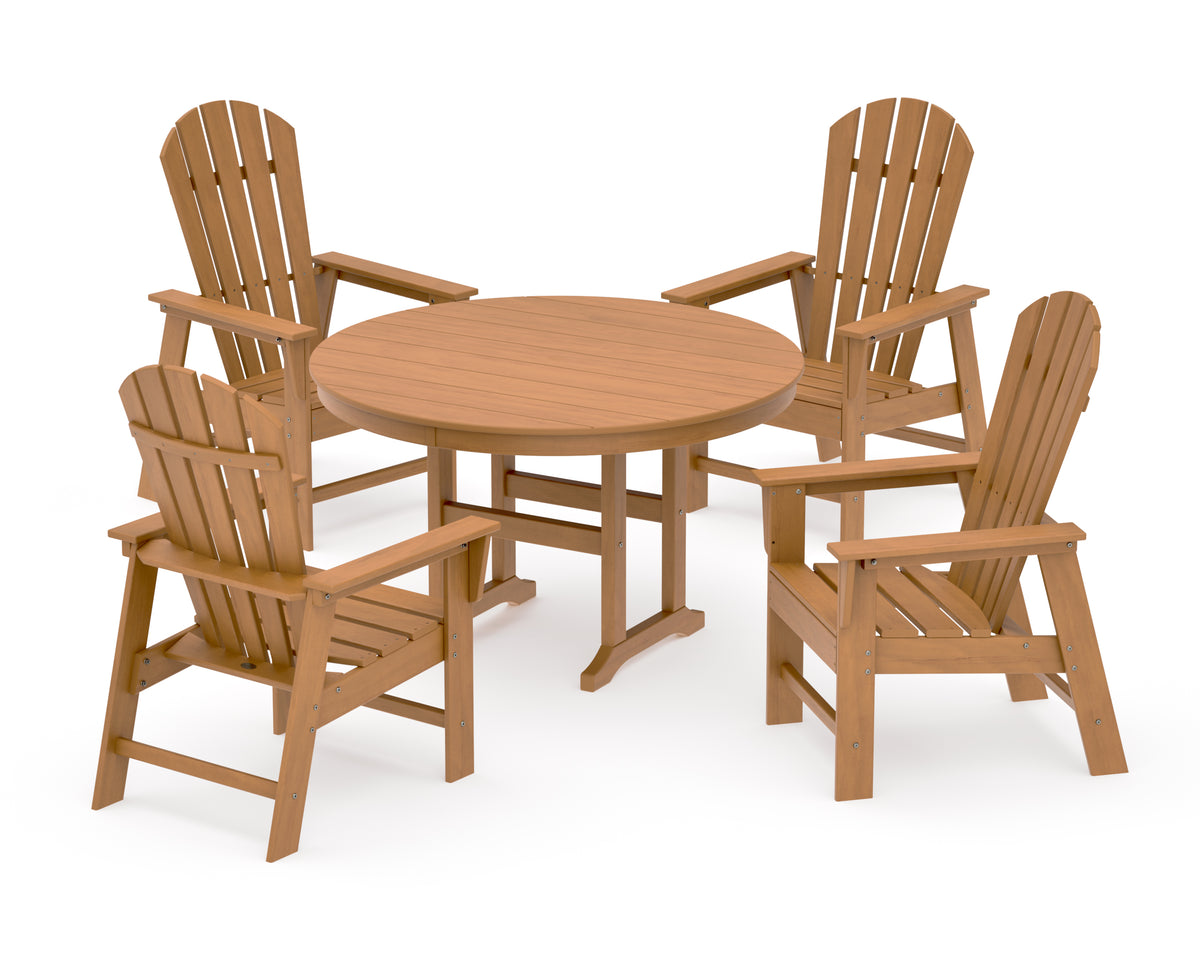 POLYWOOD South Beach 5-Piece Round Farmhouse Dining Set in Natural