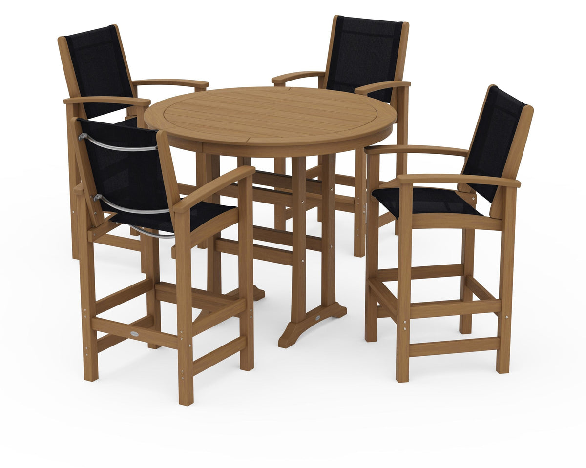 POLYWOOD Coastal 5-Piece Nautical Trestle Bar Set in Natural / Black