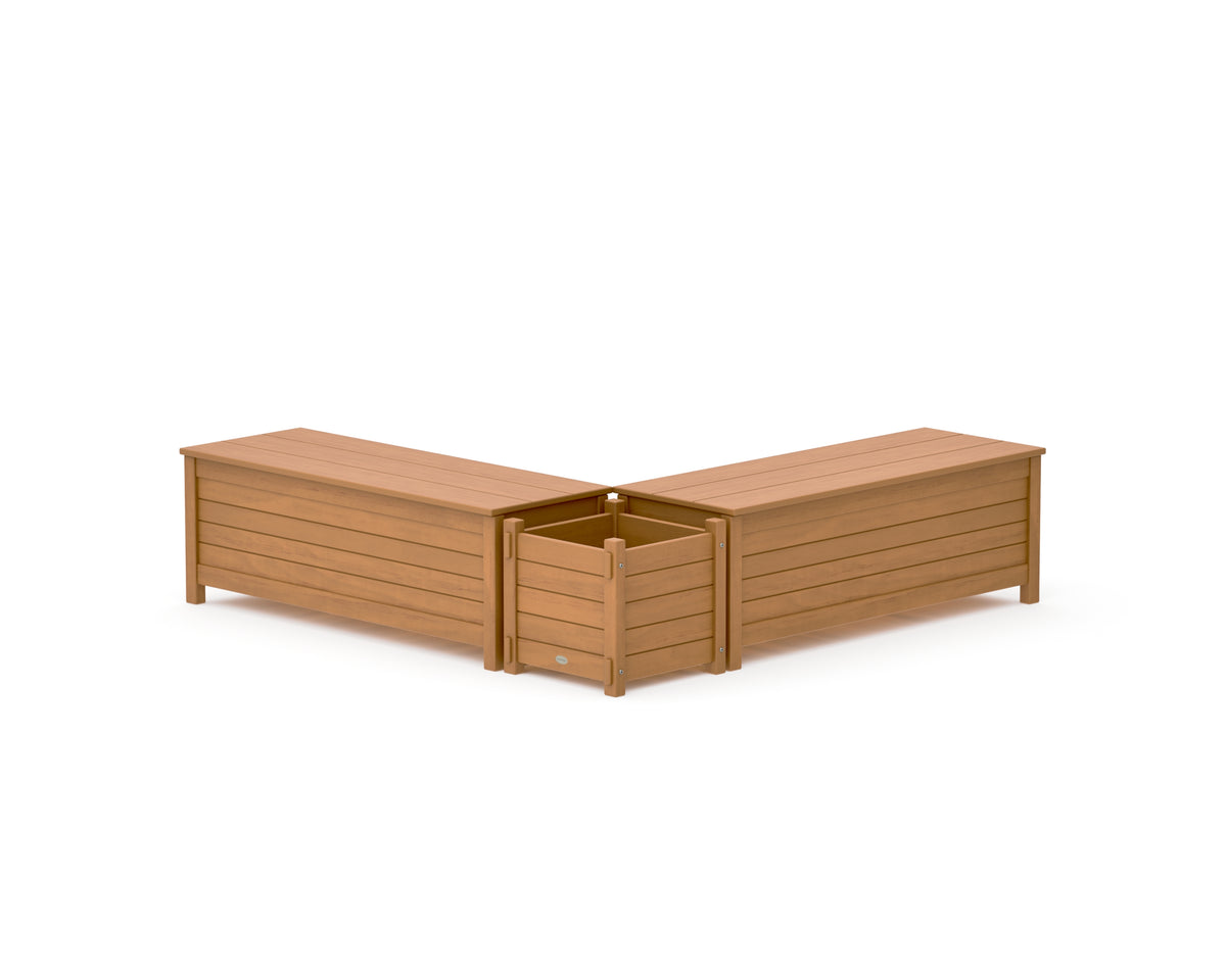 POLYWOOD 48" Nautical L-Shaped Planter Storage Bench Set in Natural