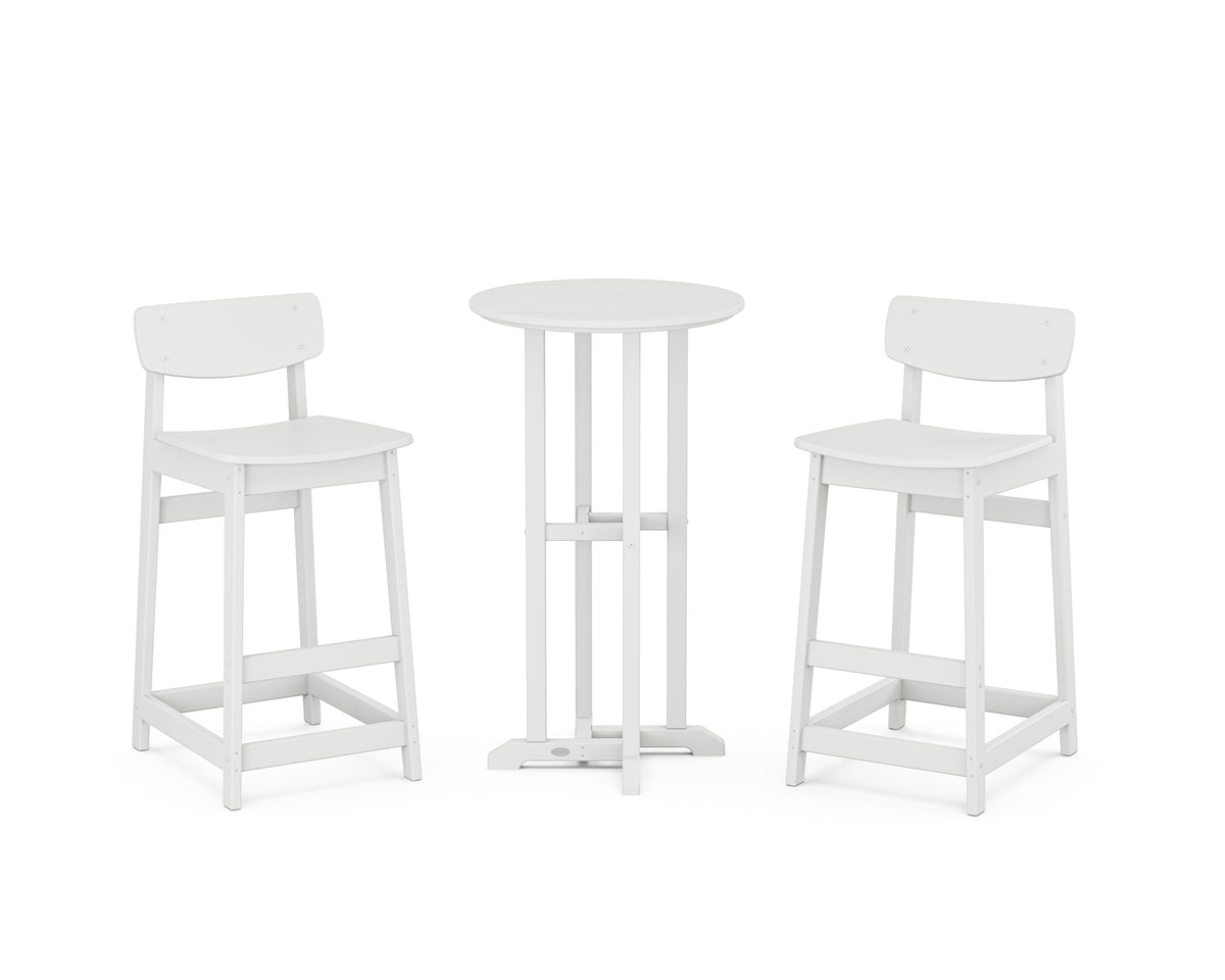 POLYWOOD Modern Studio Urban Lowback Bar Chair 3-Piece Bistro Set in White