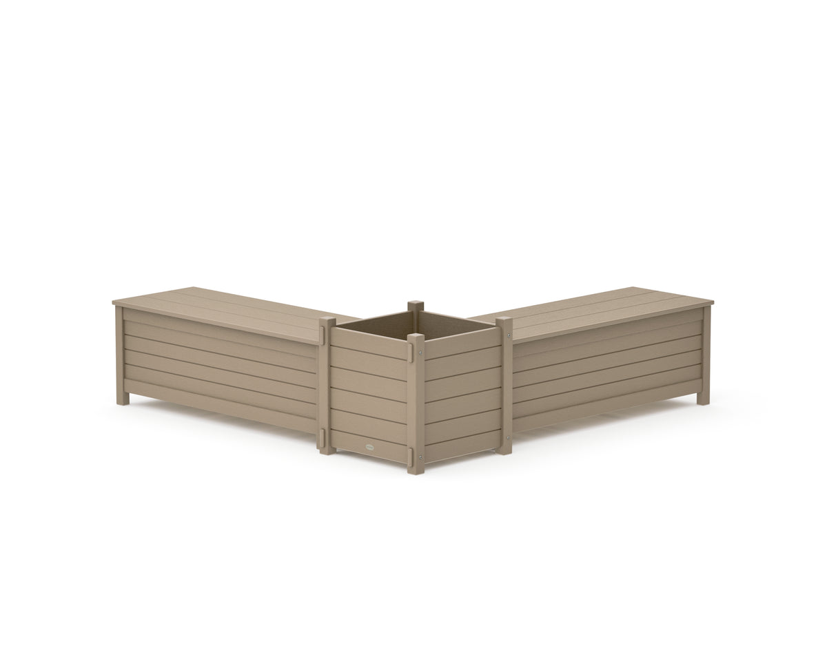POLYWOOD 48" Nautical L-Shaped Planter Storage Bench Set - Large in Vintage Sahara
