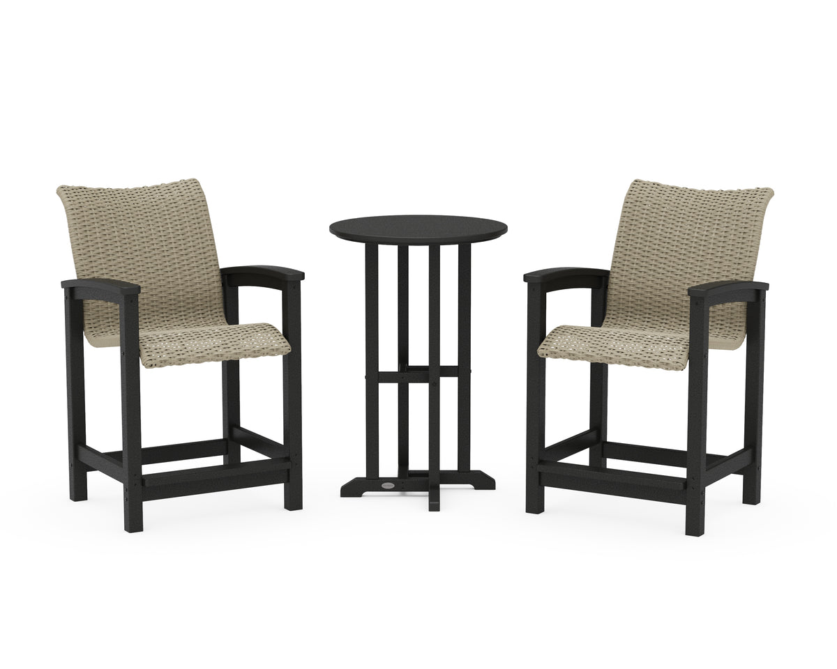 POLYWOOD Coastal Woven 3-Piece Farmhouse Counter Set in Black / Dune Grass