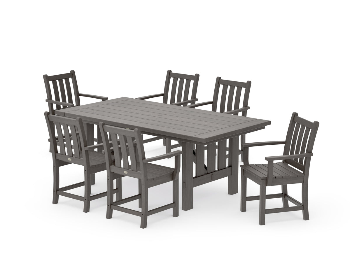 POLYWOOD Traditional Garden Arm Chair 7-Piece Mission Dining Set in Driftwood