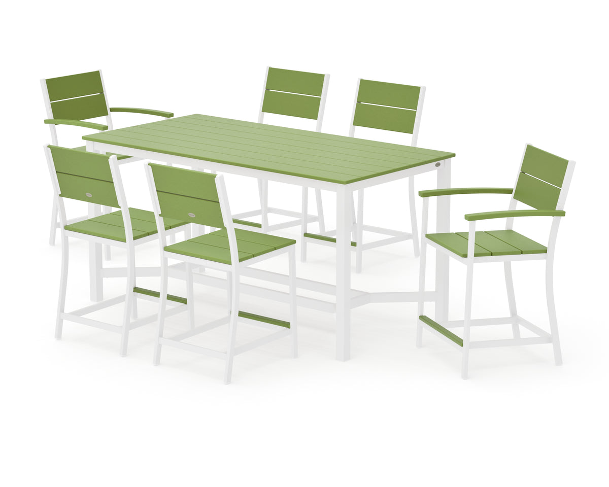 POLYWOOD Main Street 7-Piece Counter Set in White / Lime