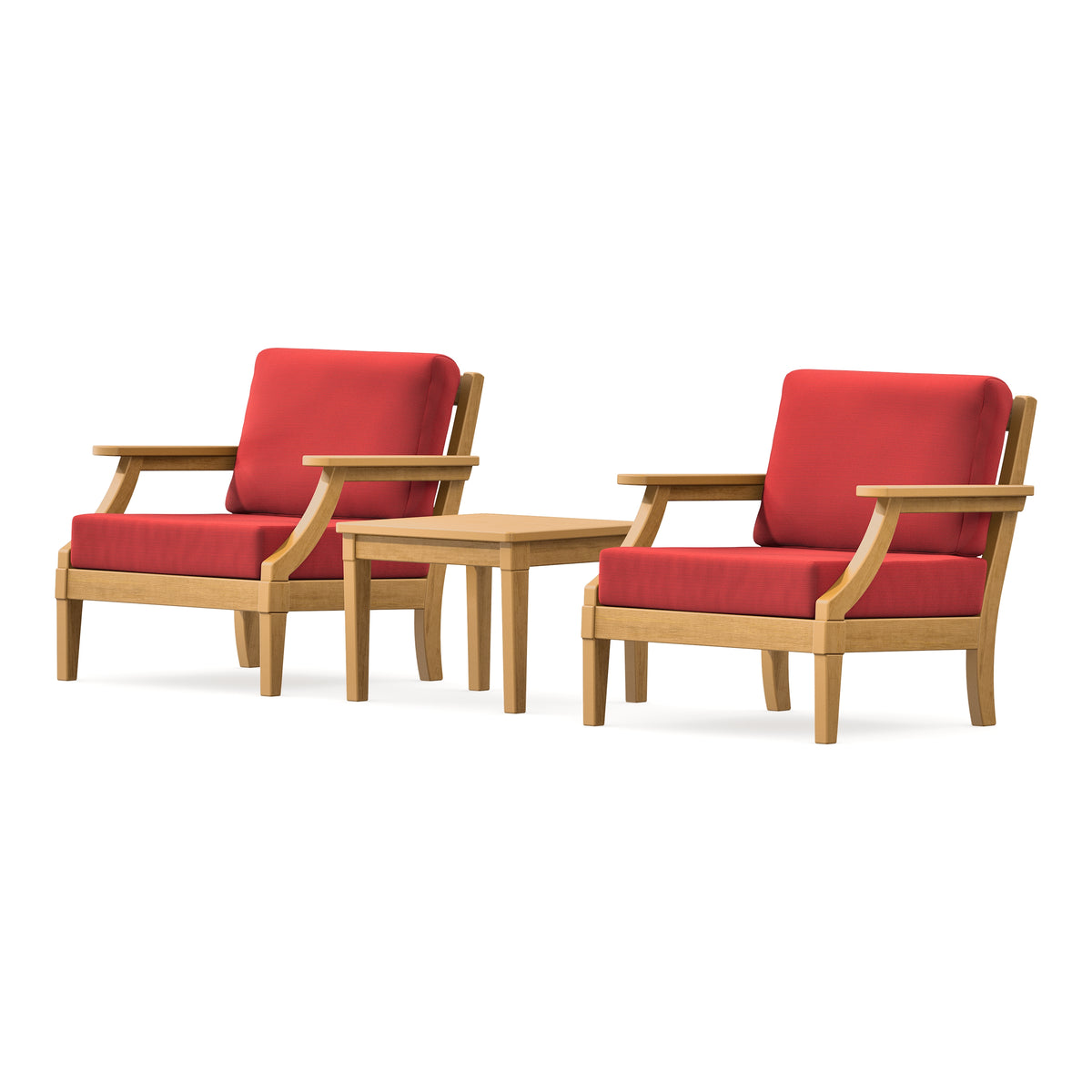 POLYWOOD PW Designer Series Estate 3-Piece Lounge Chair Set in Natural / Crimson Linen