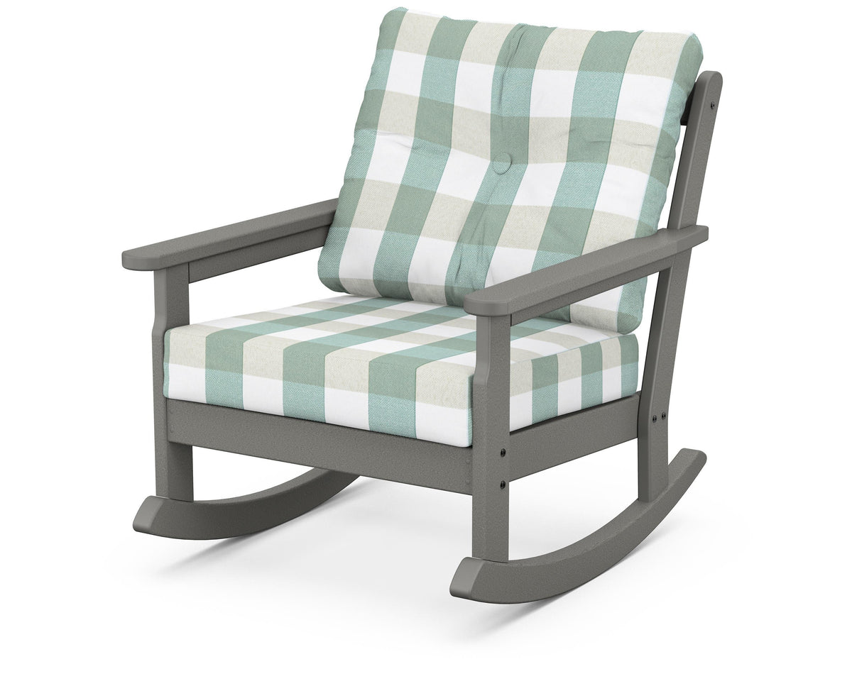 POLYWOOD Vineyard Deep Seating Rocking Chair in Slate Grey / Buffalo Plaid Glacier Spa