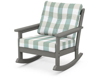 POLYWOOD Vineyard Deep Seating Rocking Chair in Slate Grey / Buffalo Plaid Glacier Spa