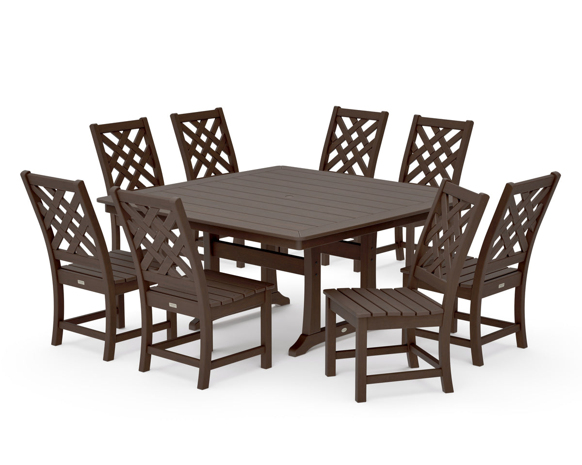 POLYWOOD Wovendale Side Chair 9-Piece Square Dining Set with Trestle Legs in Kona