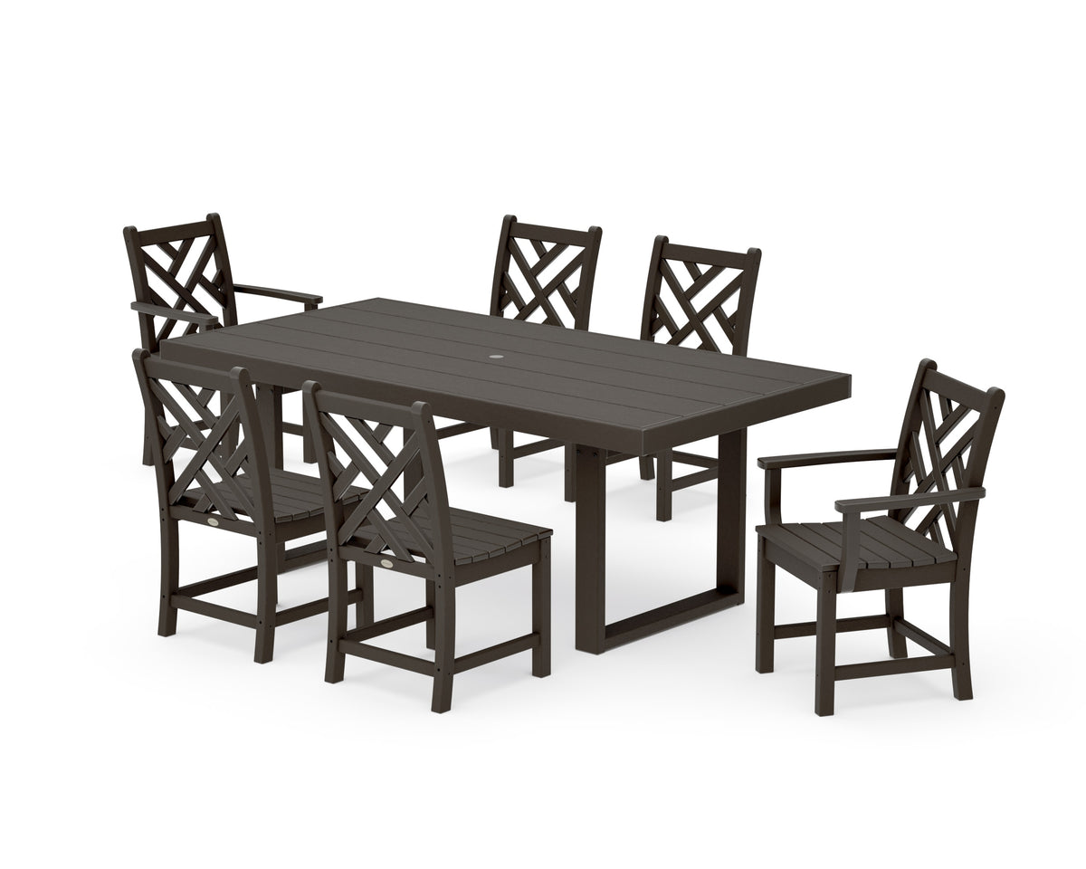 POLYWOOD Chippendale 7-Piece Dining Set - 39" x 78" Table in Vintage Coffee