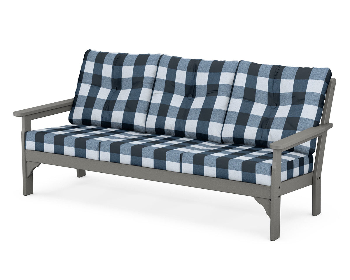POLYWOOD Vineyard Deep Seating Sofa in Slate Grey / Buffalo Plaid Marine Indigo