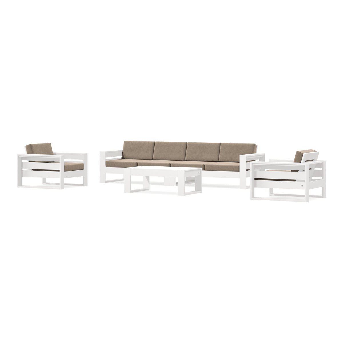 POLYWOOD PW Designer Series Latitude 5-Piece Lounge Sofa Set in Vintage White / Spiced Burlap