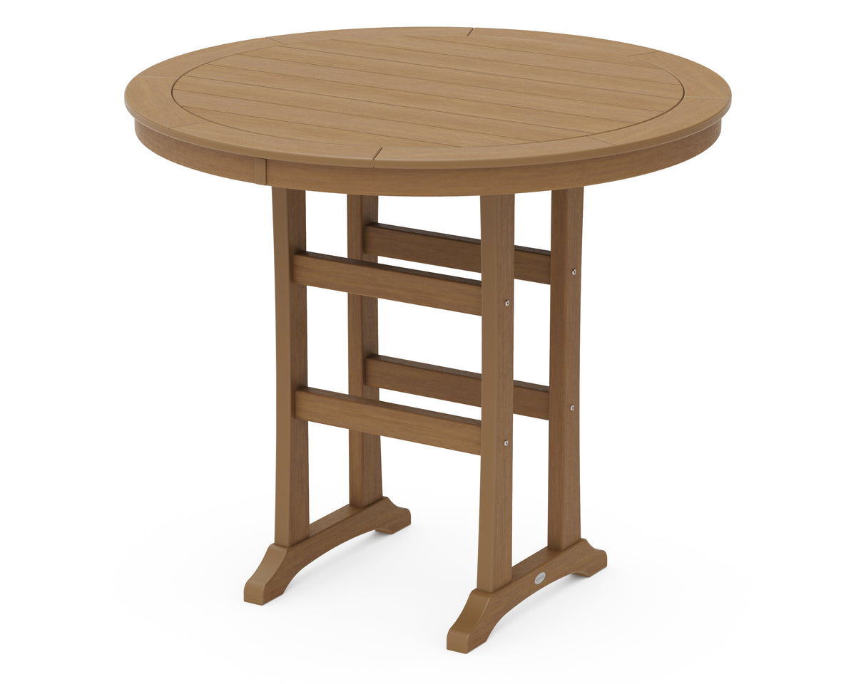 POLYWOOD Nautical Trestle 48" Round Bar Table in Natural