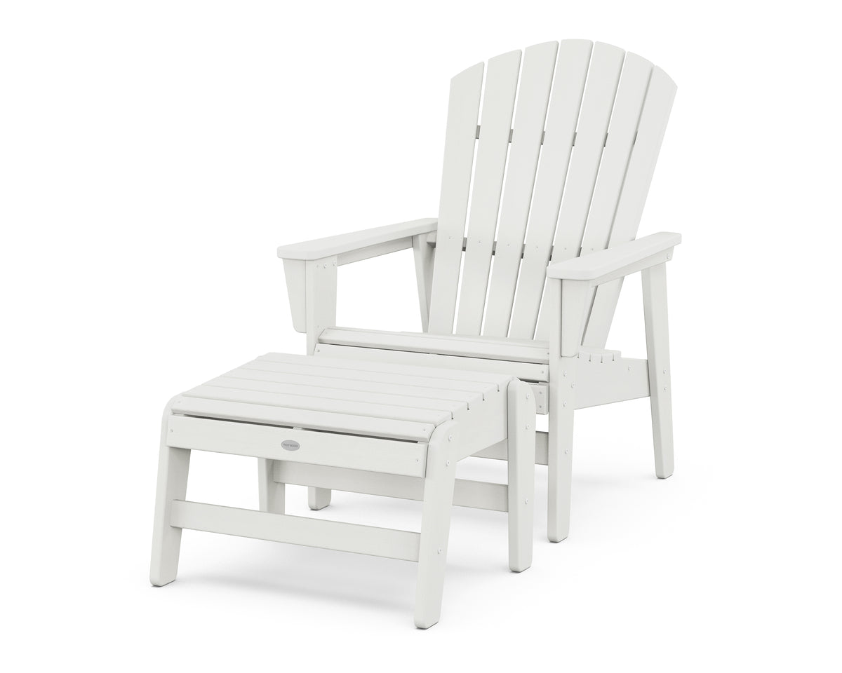 POLYWOOD Nautical Grand Upright Adirondack Chair with Ottoman in Vintage White