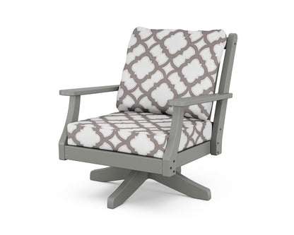 POLYWOOD Wovendale Deep Seating Swivel Chair in Slate Grey / Trellis Grey Mist