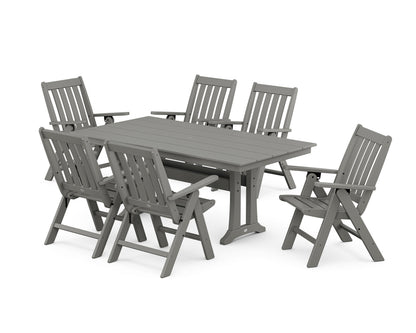 POLYWOOD Vineyard Folding Chair 7-Piece Farmhouse Dining Set with Trestle Legs in Slate Grey