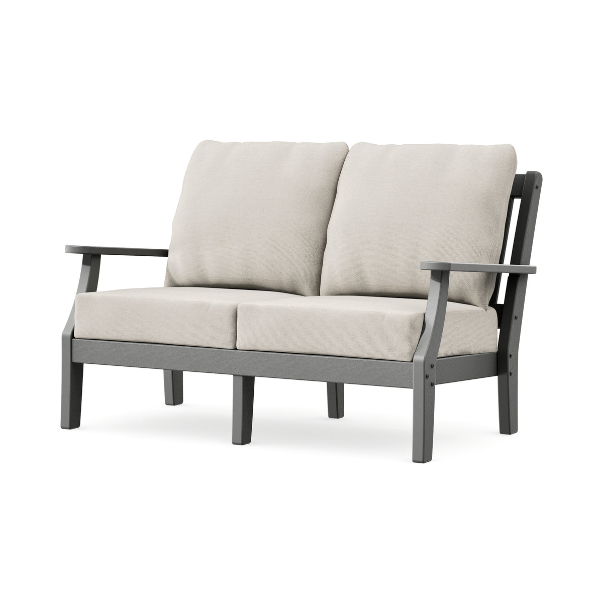 POLYWOOD Chinoiserie Deep Seating Loveseat in Slate Grey / Dune Burlap