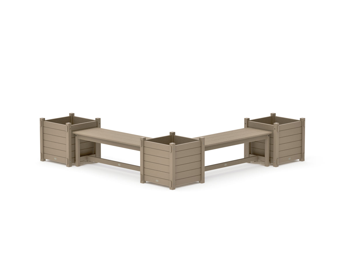 POLYWOOD 48" Nautical L-Shaped Planter Bench Corner Set - Large in Vintage Sahara