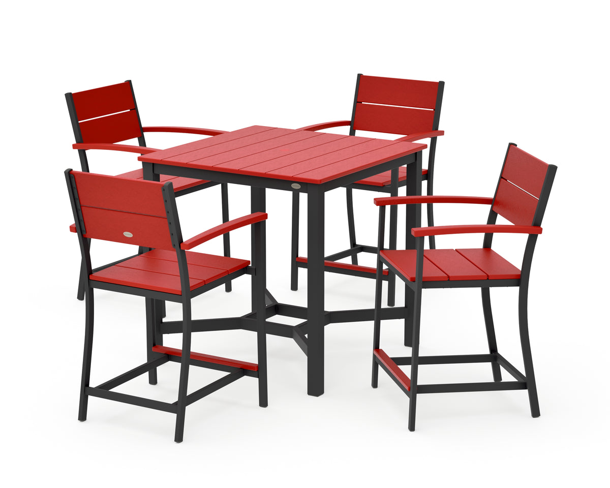 POLYWOOD Main Street 5-Piece Counter Set in Black / Sunset Red