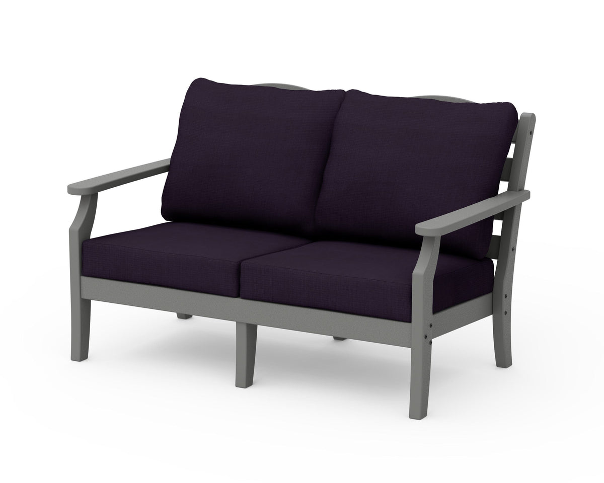 POLYWOOD Savannah Deep Seating Loveseat in Slate Grey / Navy Linen