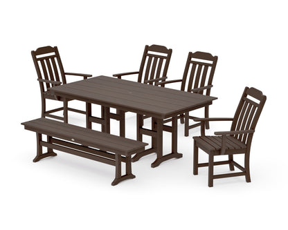 POLYWOOD Cottage 6-Piece Farmhouse Dining Set with Bench in Kona