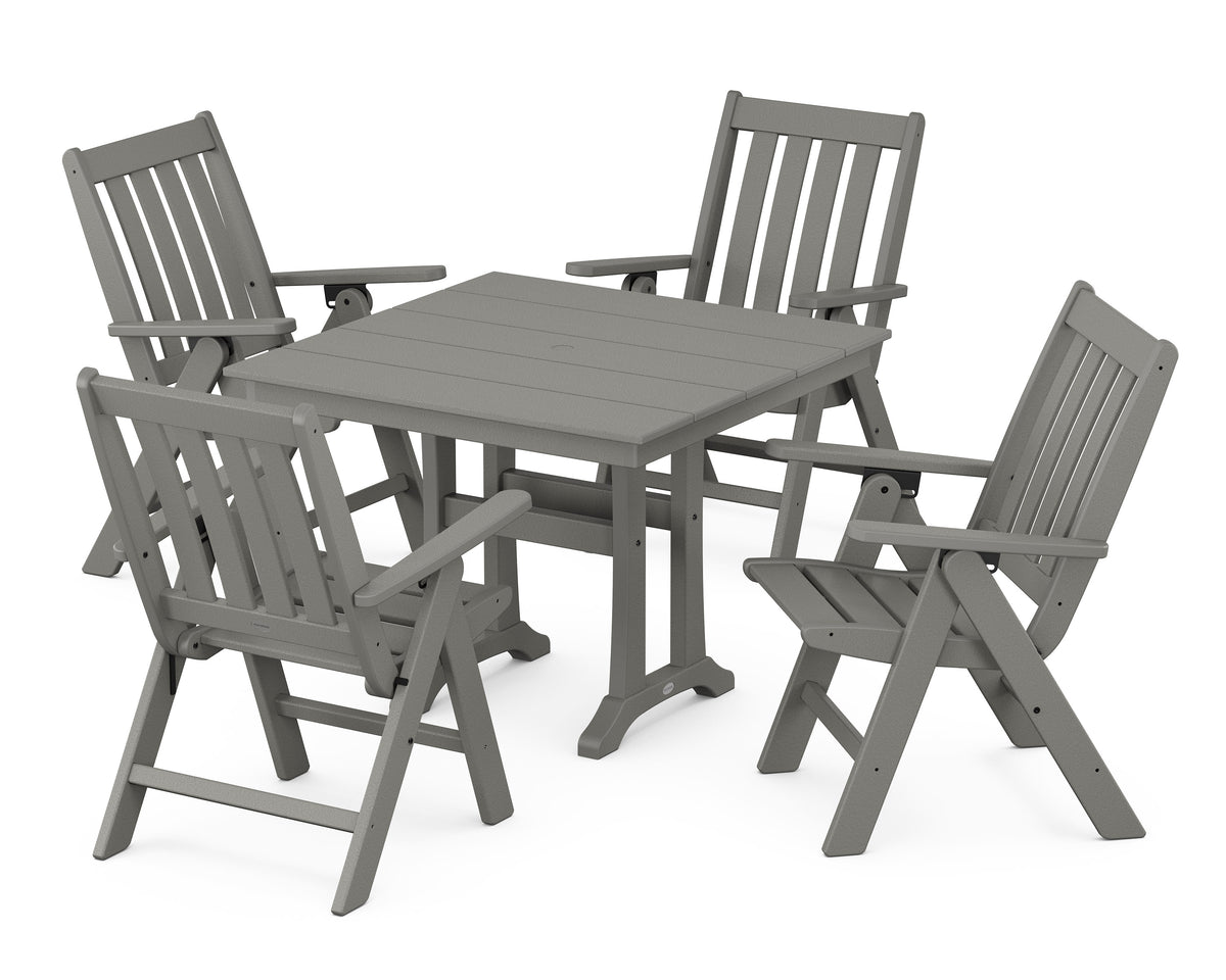 POLYWOOD Vineyard Folding 5-Piece Farmhouse Dining Set with Trestle Legs in Slate Grey