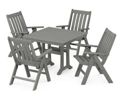 POLYWOOD Vineyard Folding 5-Piece Farmhouse Dining Set with Trestle Legs in Slate Grey