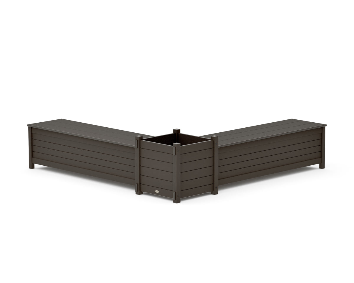 POLYWOOD 60" Nautical L-Shaped Planter Storage Bench Set - Large in Vintage Coffee