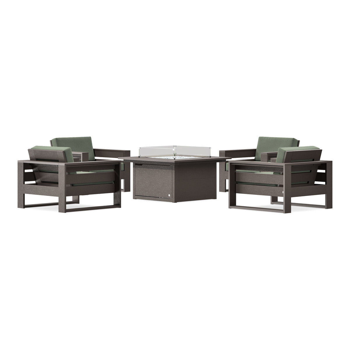 POLYWOOD PW Designer Series Latitude 5-Piece Lounge Fire Table Set in Vintage Coffee / Cast Sage
