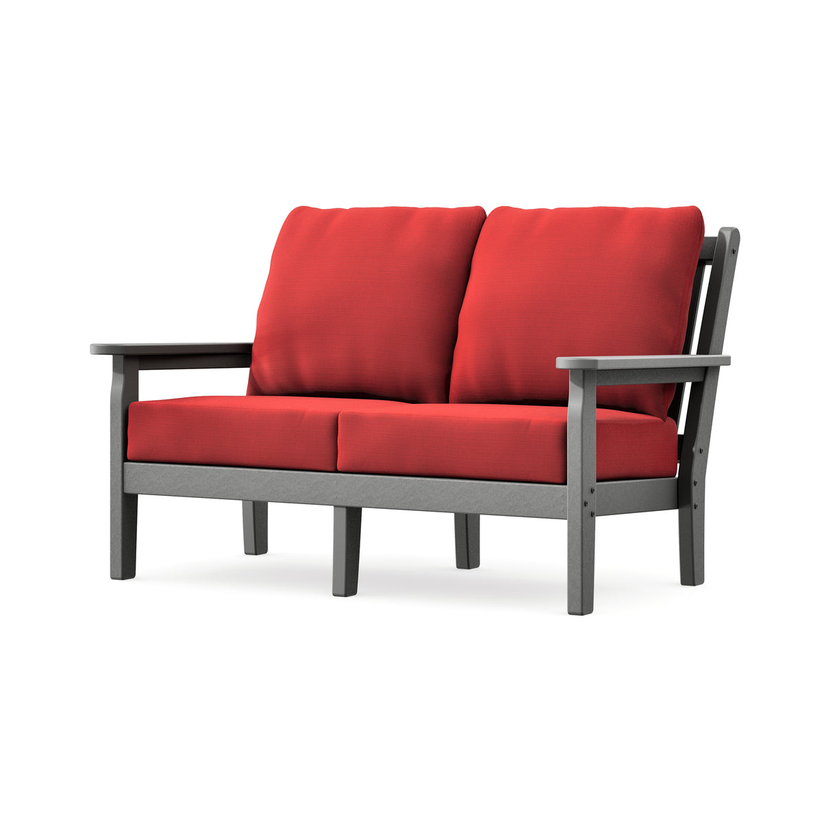 POLYWOOD Chippendale Deep Seating Loveseat in Slate Grey / Crimson Linen