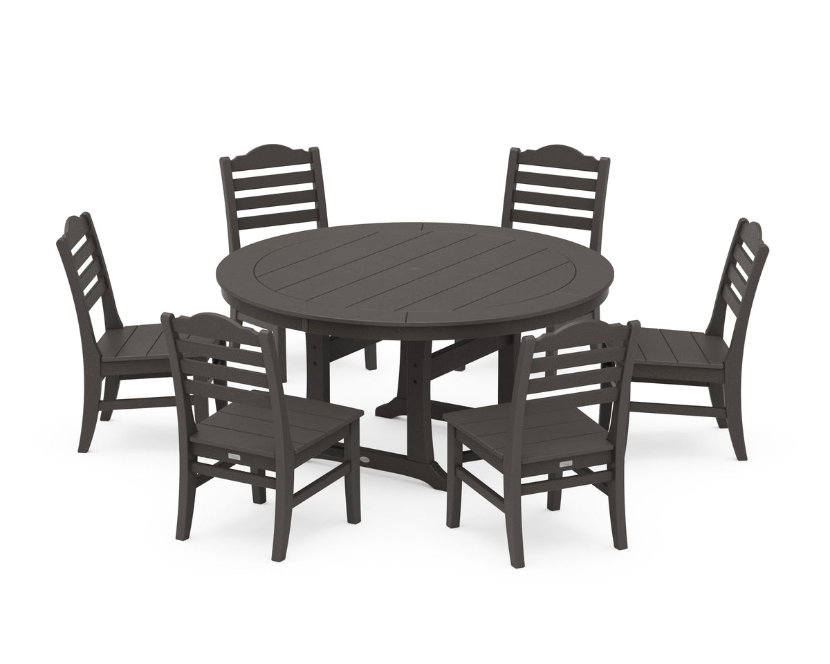 POLYWOOD Savannah 7-Piece Side Chair Round Dining Set in Vintage Coffee