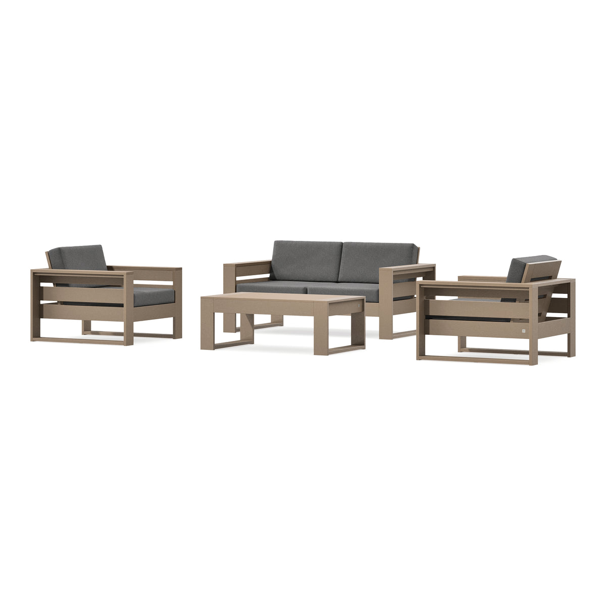 POLYWOOD PW Designer Series Latitude 4-Piece Lounge Loveseat Set in Vintage Sahara / Ash Charcoal
