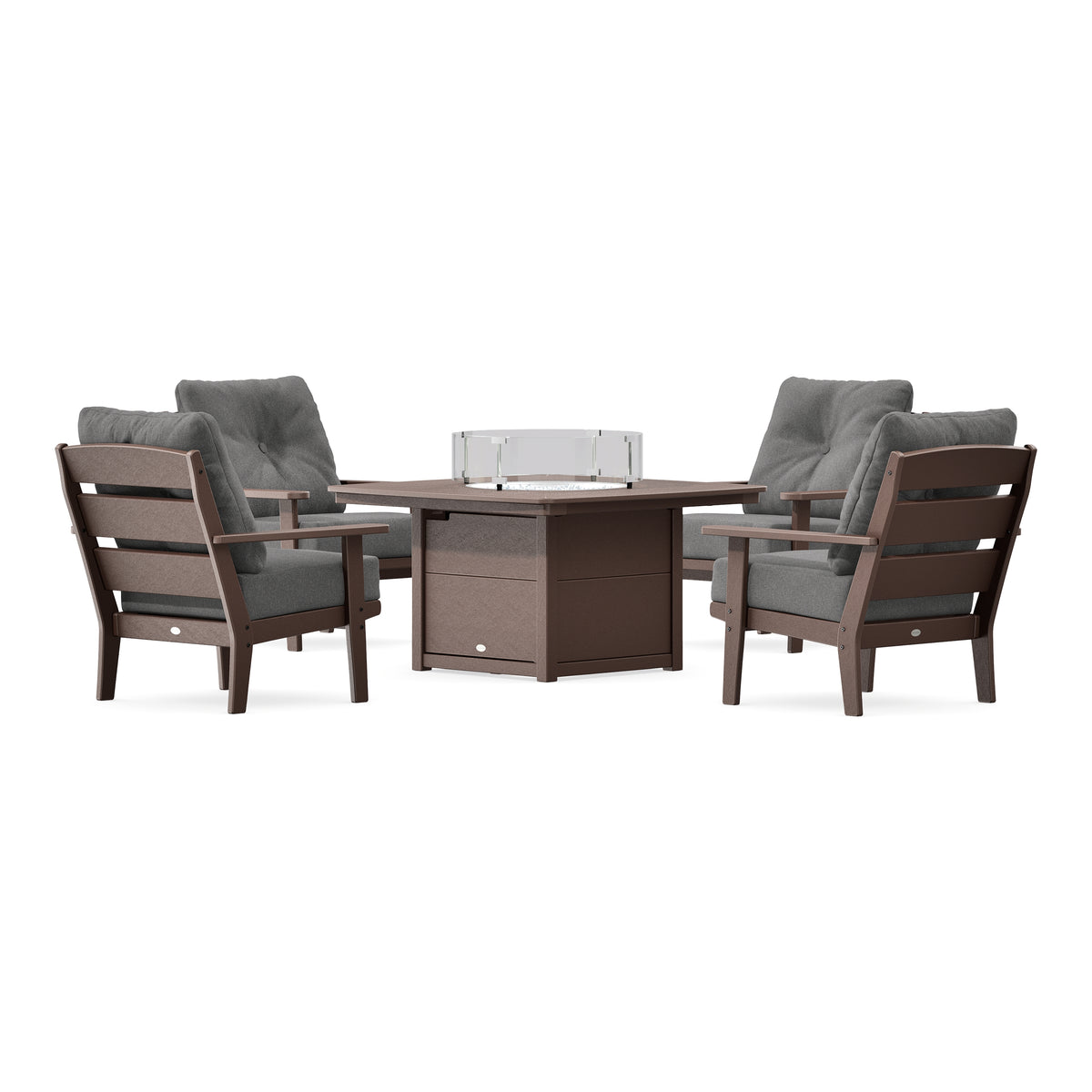 POLYWOOD Lakeside 5-Piece Deep Seating Set with Nautical Fire Pit Table in Mahogany