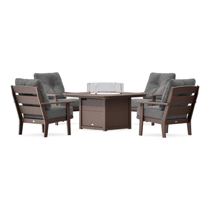 POLYWOOD Lakeside 5-Piece Deep Seating Set with Nautical Fire Pit Table in Mahogany