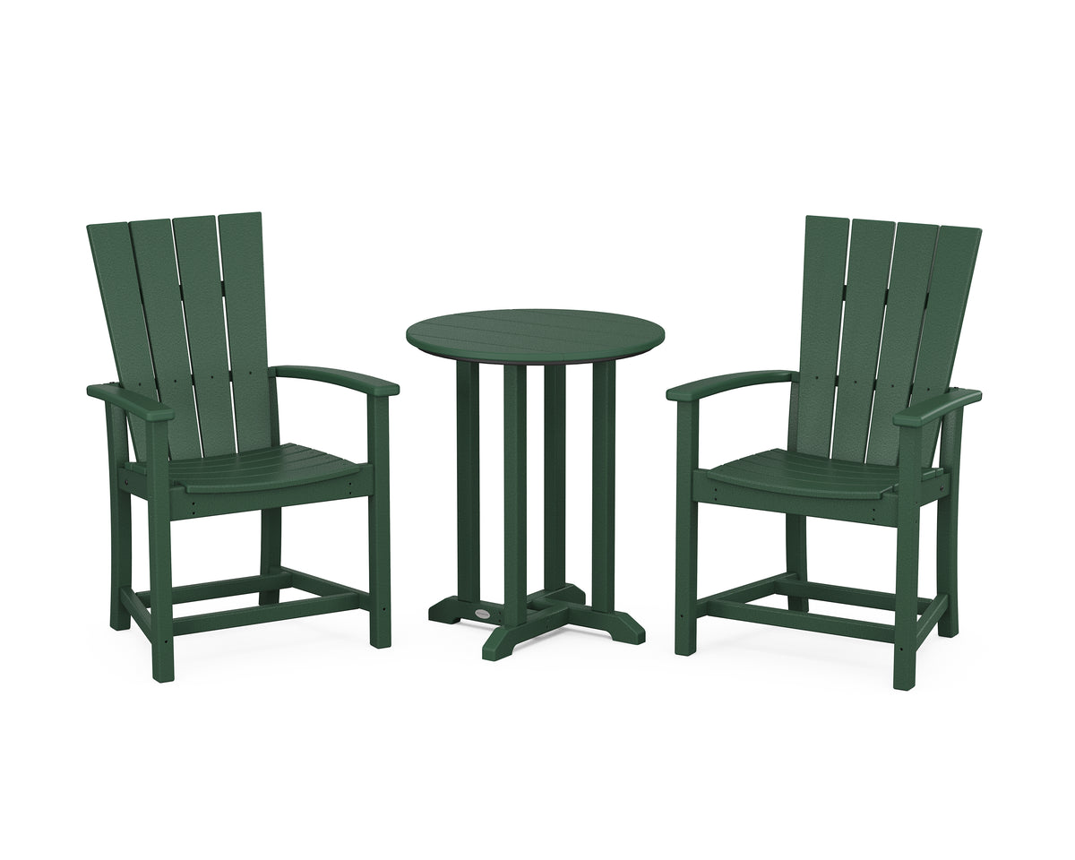 POLYWOOD Quattro 3-Piece Round Farmhouse Bistro Dining Set in Green
