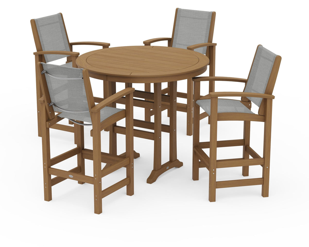POLYWOOD Coastal 5-Piece Nautical Trestle Bar Set in Natural / Metallic