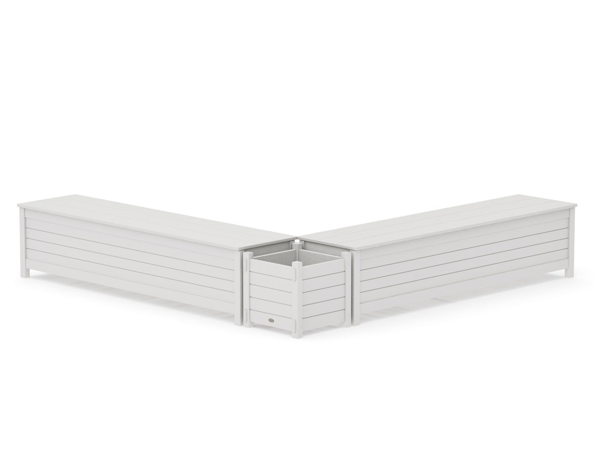 POLYWOOD 72" Nautical L-Shaped Planter Storage Bench Set in Vintage White